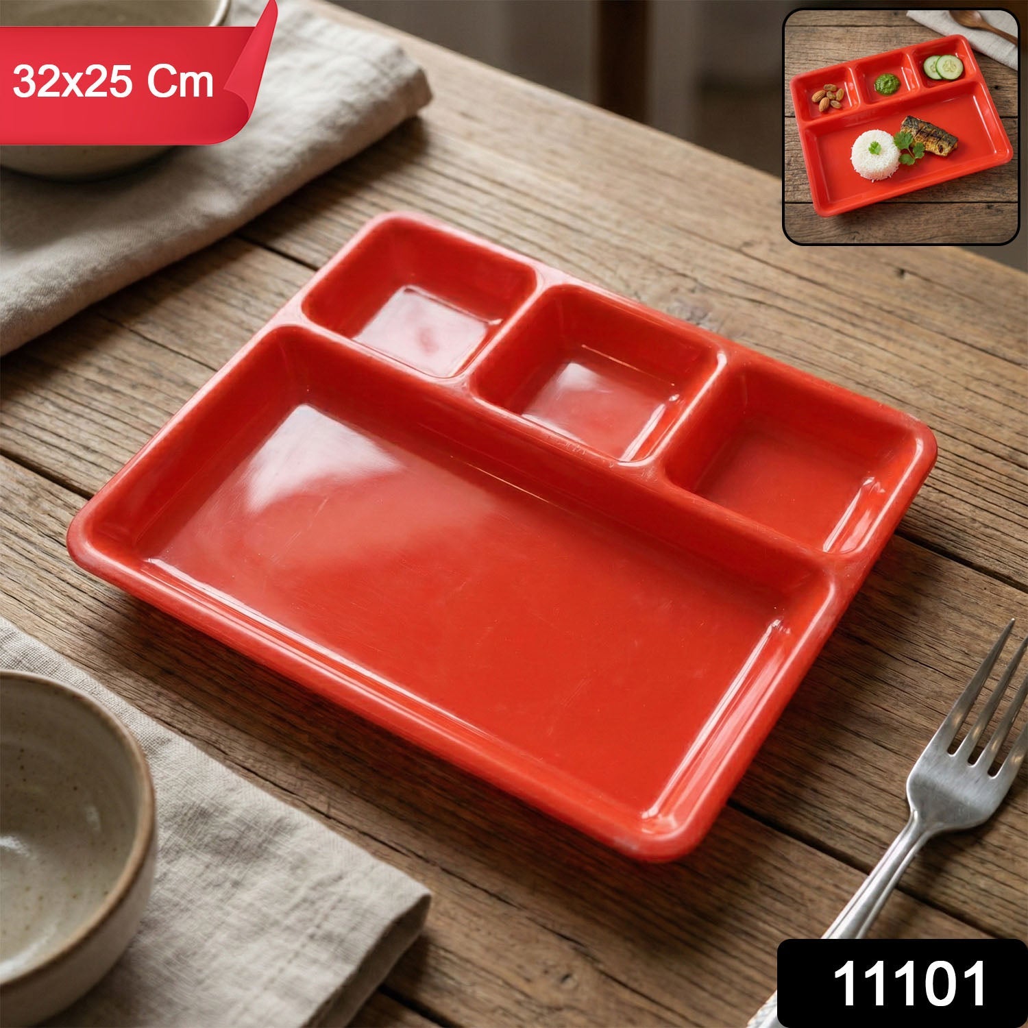 32 × 25 Cm Multipurpose Compartment Serving Tray (1 Pc)
