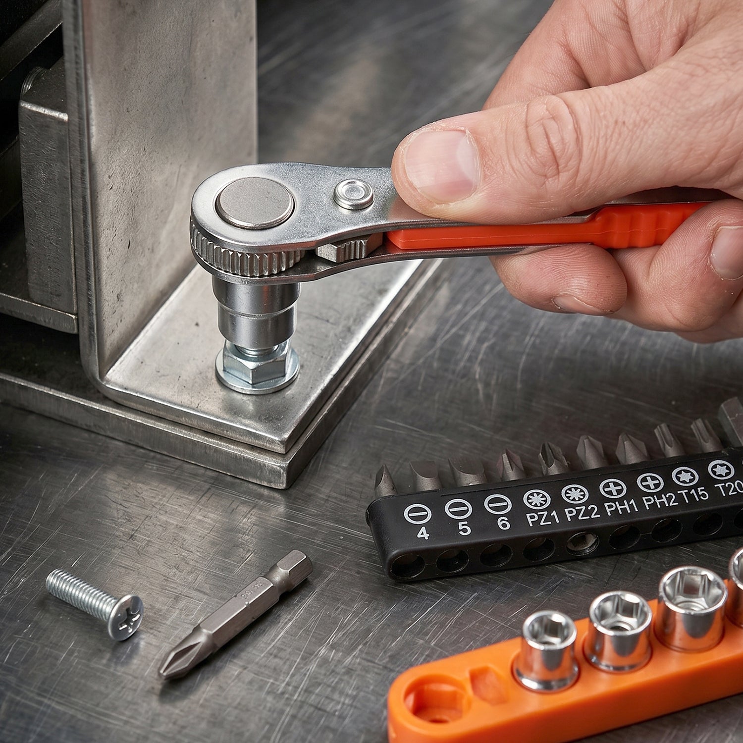 Full view of mini socket and screwdriver bit set for repairs