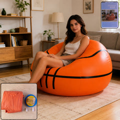 Red and black inflatable ball sofa chair for fun indoor lounging