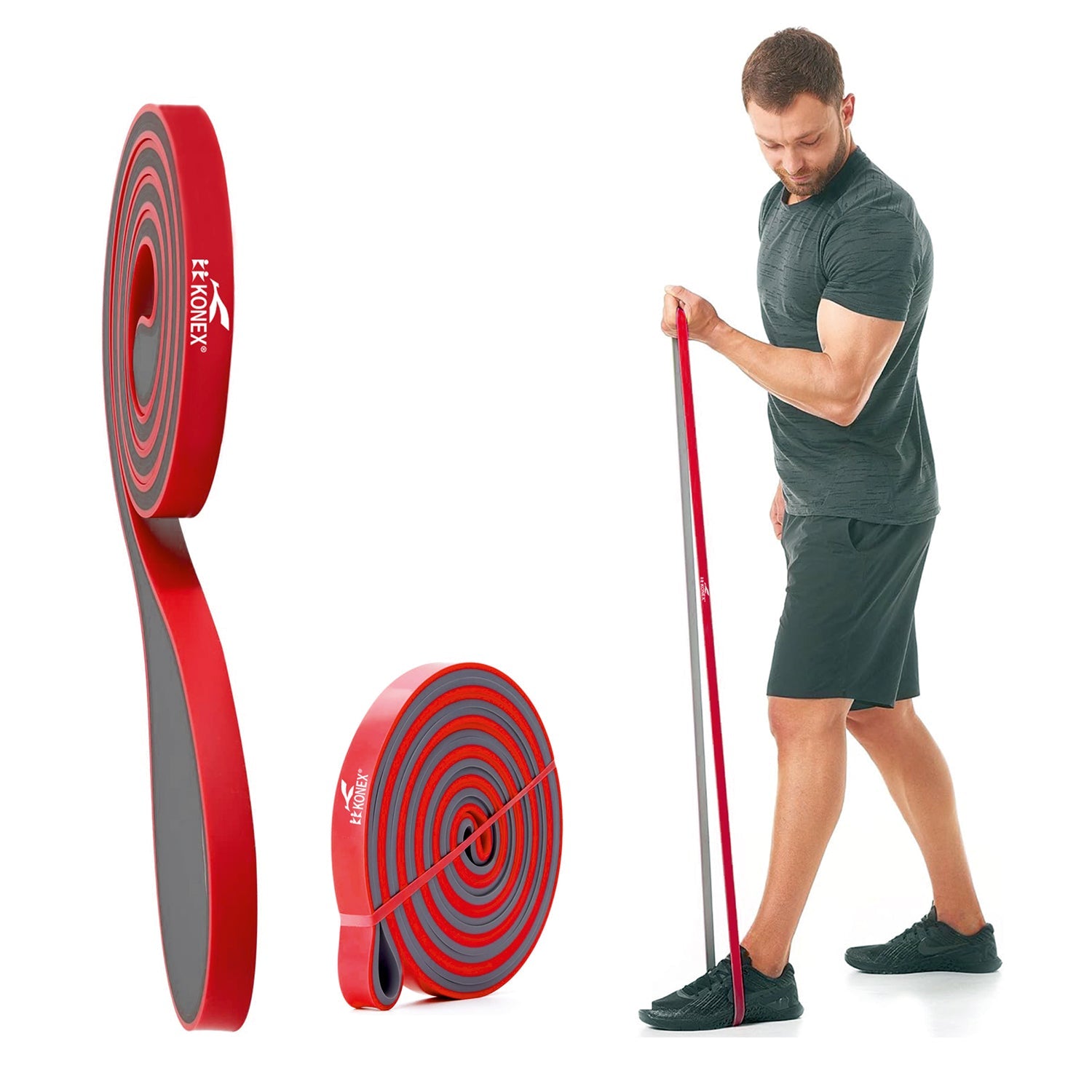 Resistance band stretched for workout