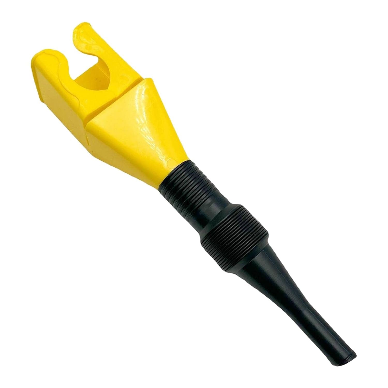 Auto maintenance funnel with bendable spout for spill-free liquids transfer.
