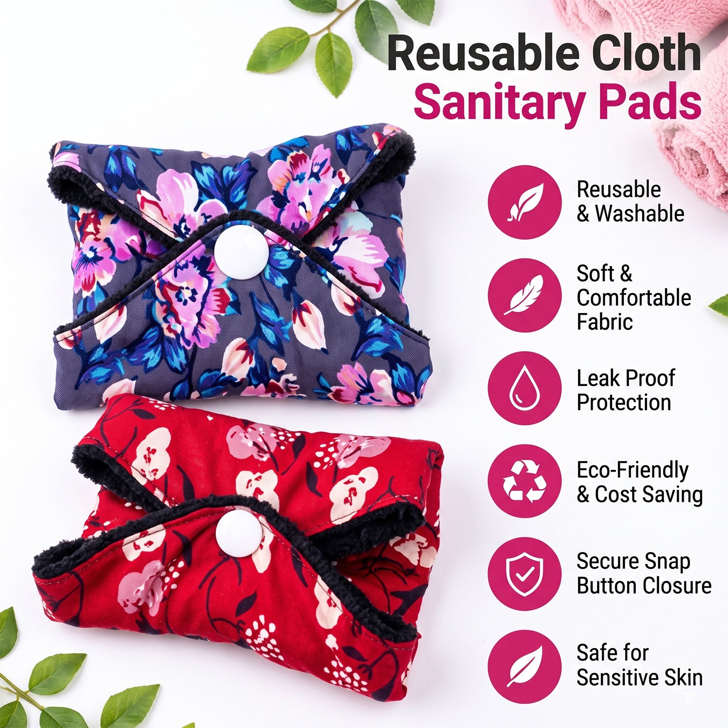 Reusable Cloth Sanitary Pads for Women (4 Pc)