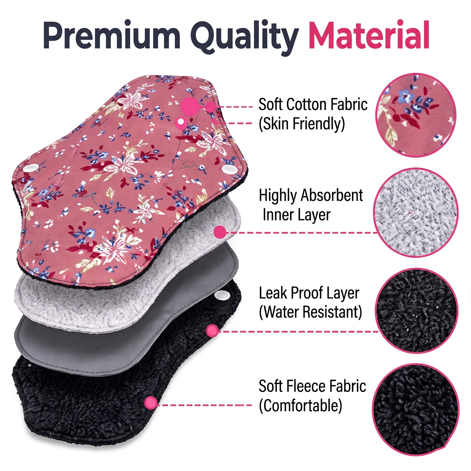 Reusable Cloth Sanitary Pads for Women (4 Pc)