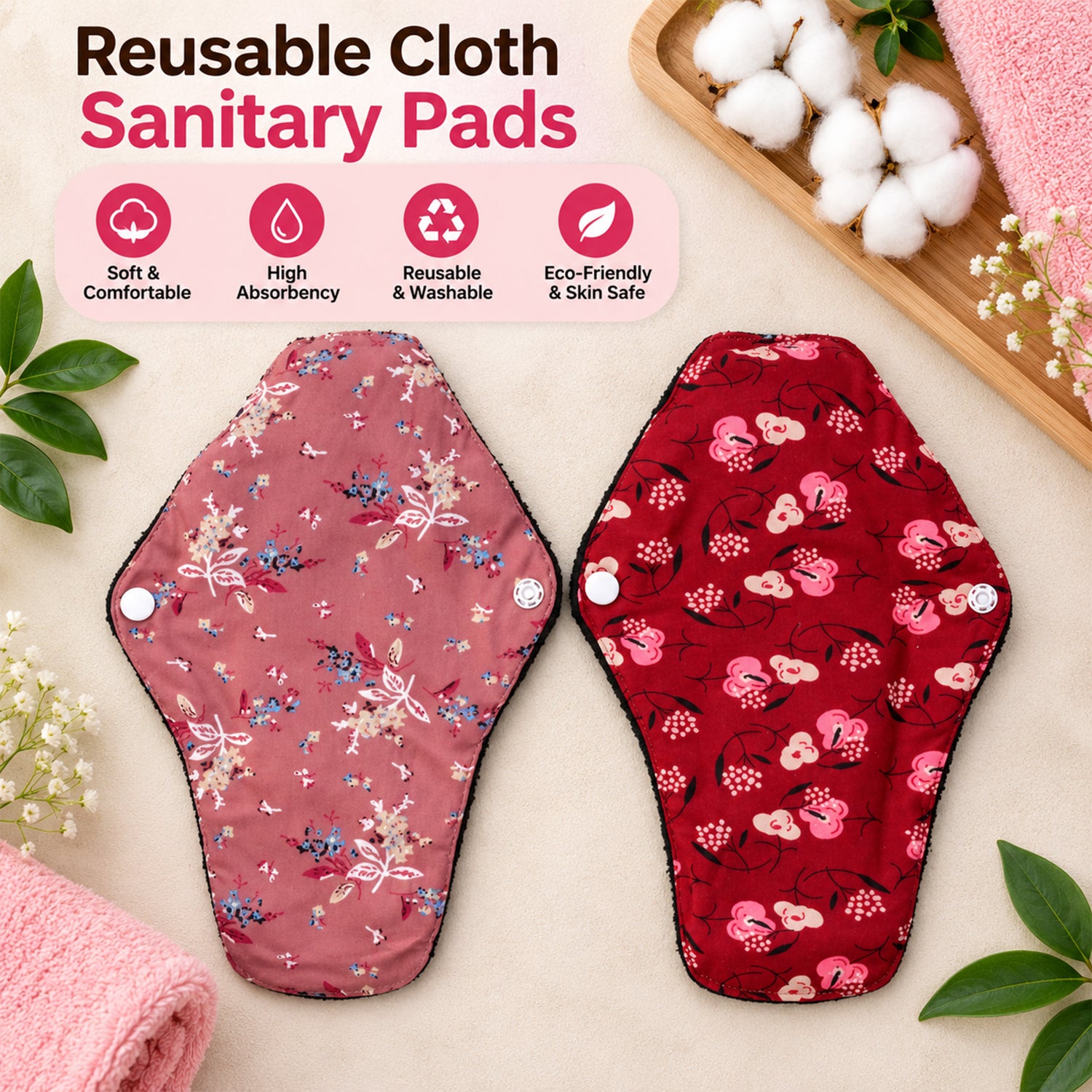 Reusable Cloth Sanitary Pads for Women (4 Pc)