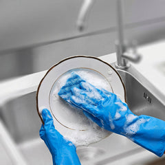 Reusable blue gloves for kitchen use