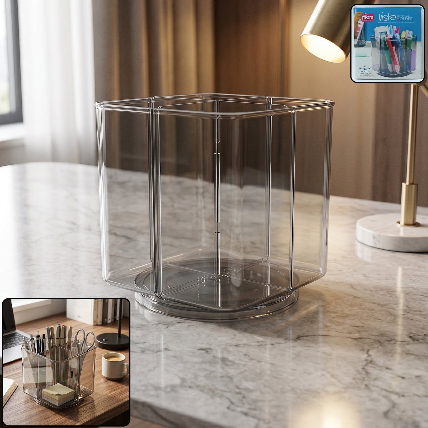 Supermom Vista 360Â° rotating pen stand on desk
