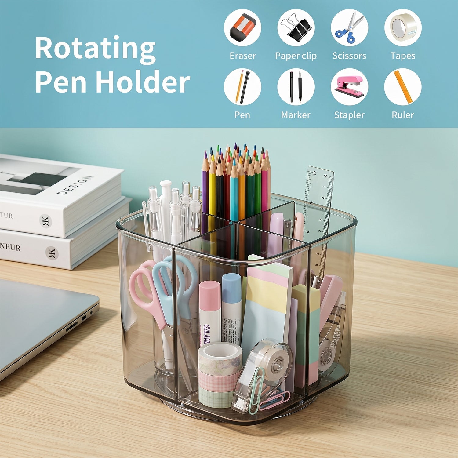 Pen stand spinning to show 360Â° rotation