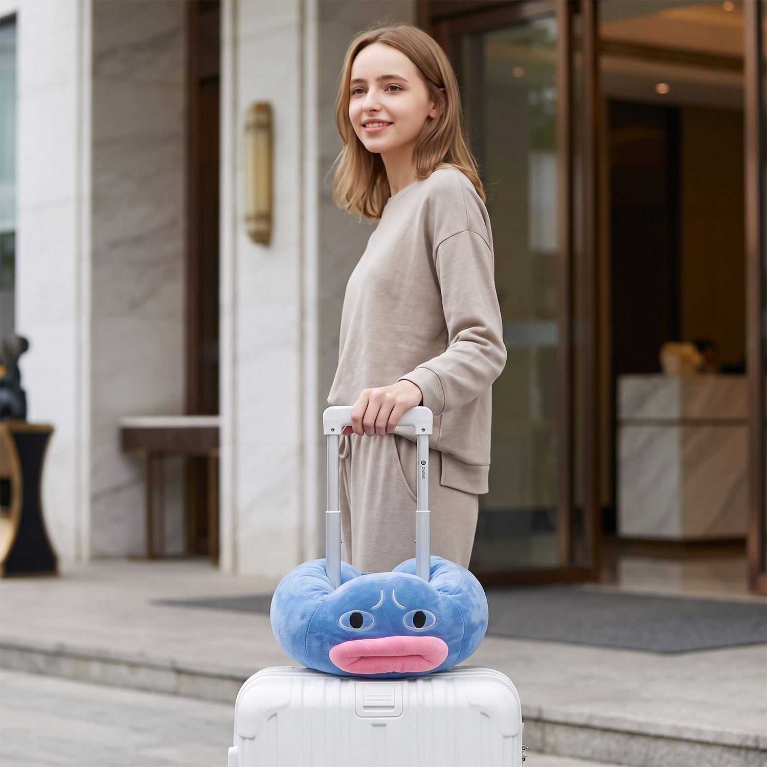 U Shaped Neck Pillow Blue Cute Character Travel Pillow Soft Support (1 Pc)