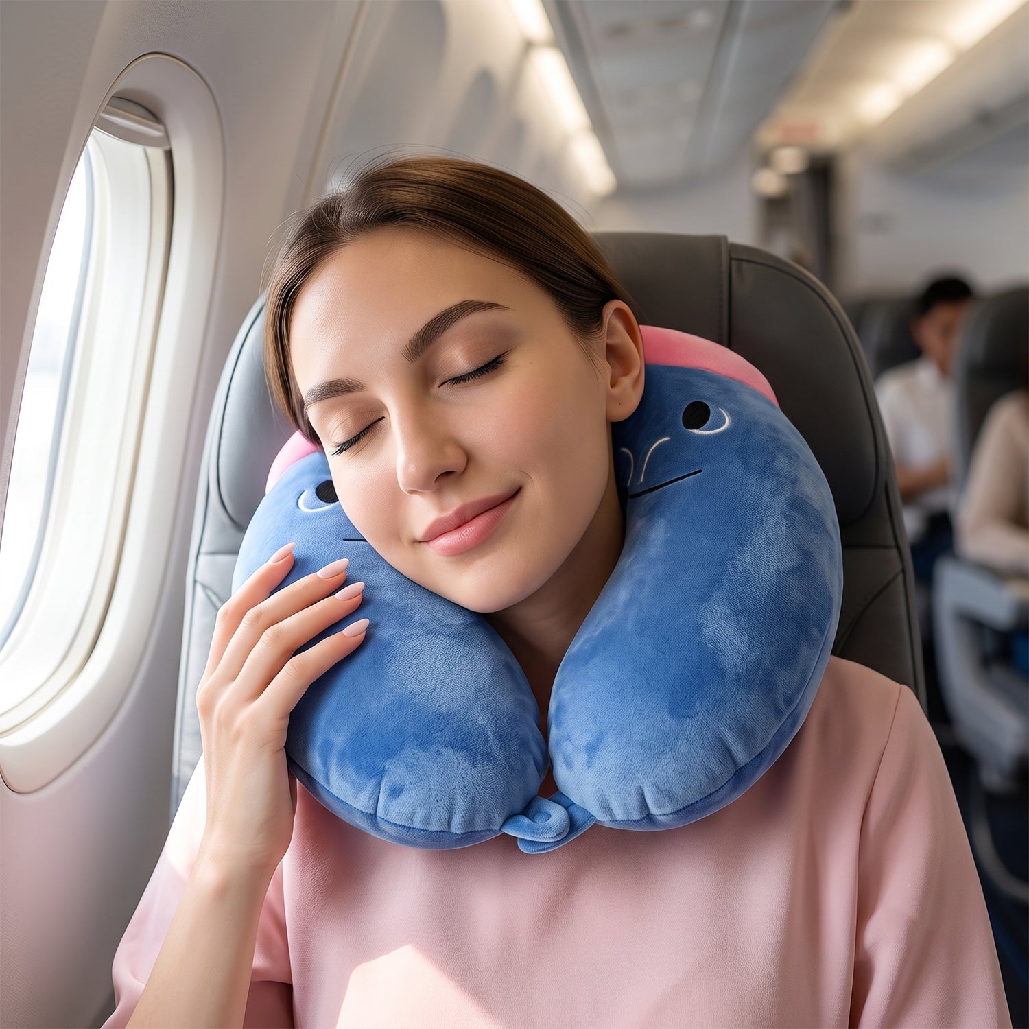 U Shaped Neck Pillow Blue Cute Character Travel Pillow Soft Support (1 Pc)
