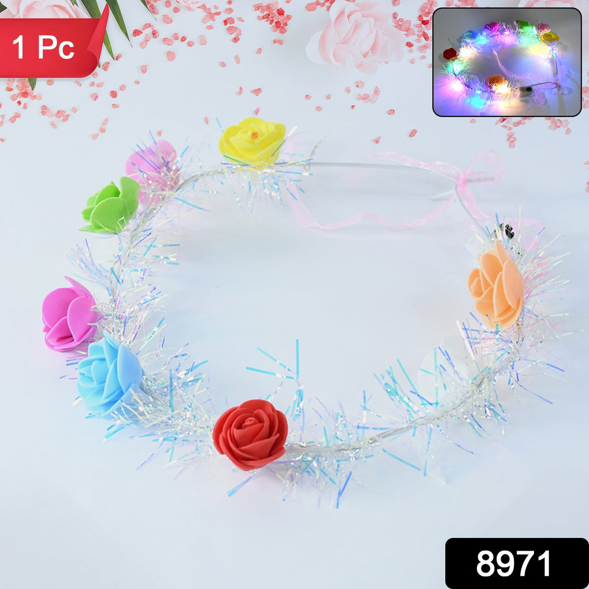 Flora Lite LED Flower Crown Headband glowing with multicolor rose lights