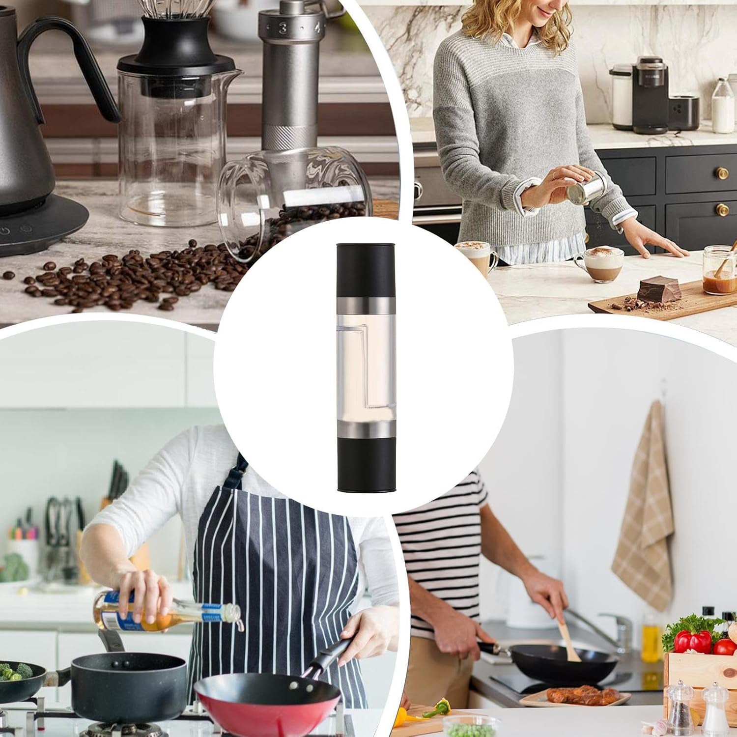 Side view of stainless steel salt and pepper grinder