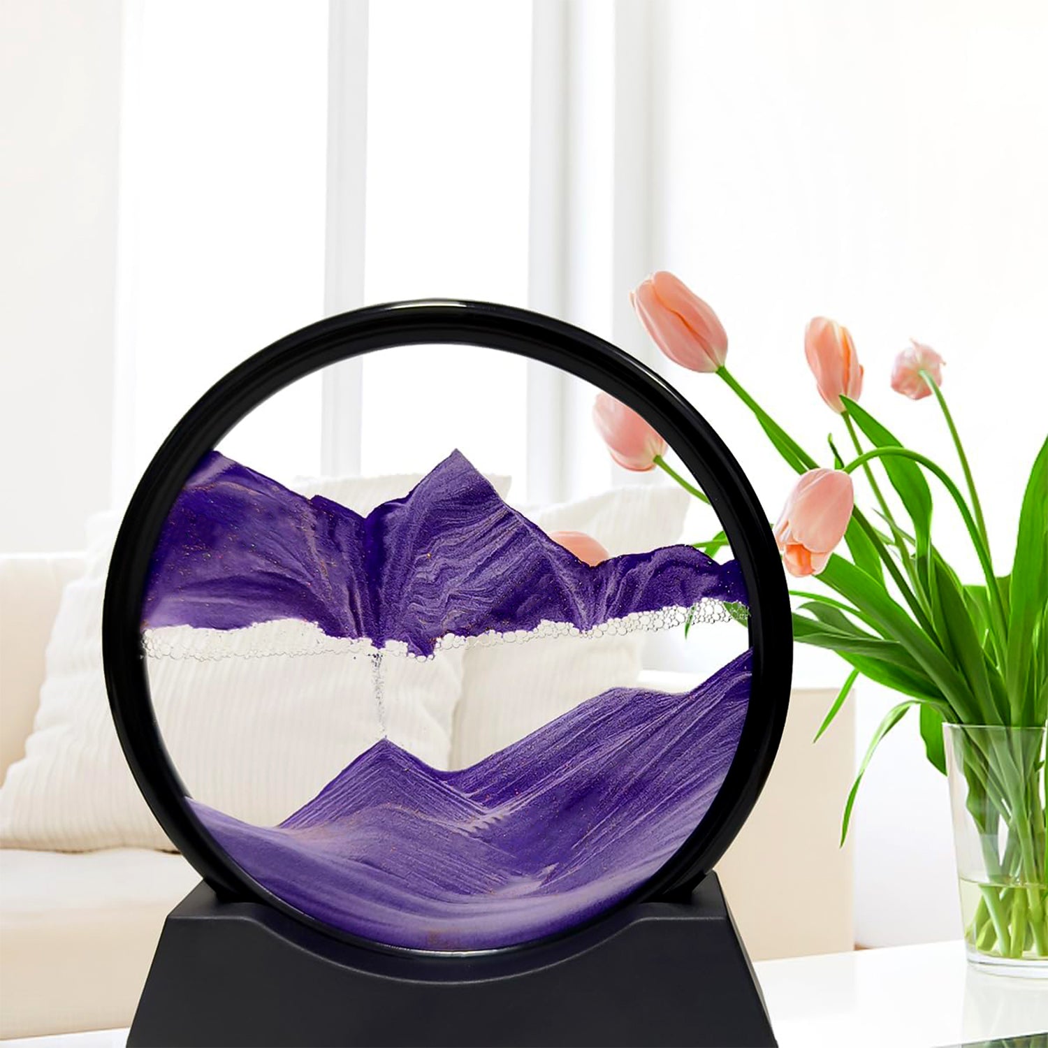 Decorative moving sand art hourglass showing sand flow
