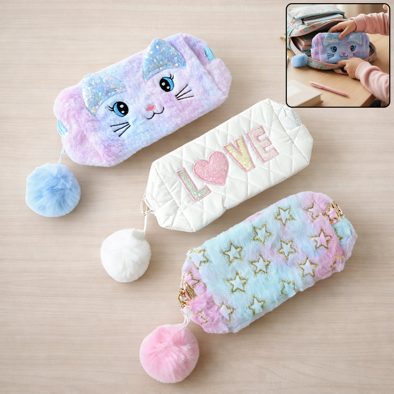 Kids Cute Cartoon Design Zipper Pouch (1 Pc, 25x12 Cm)