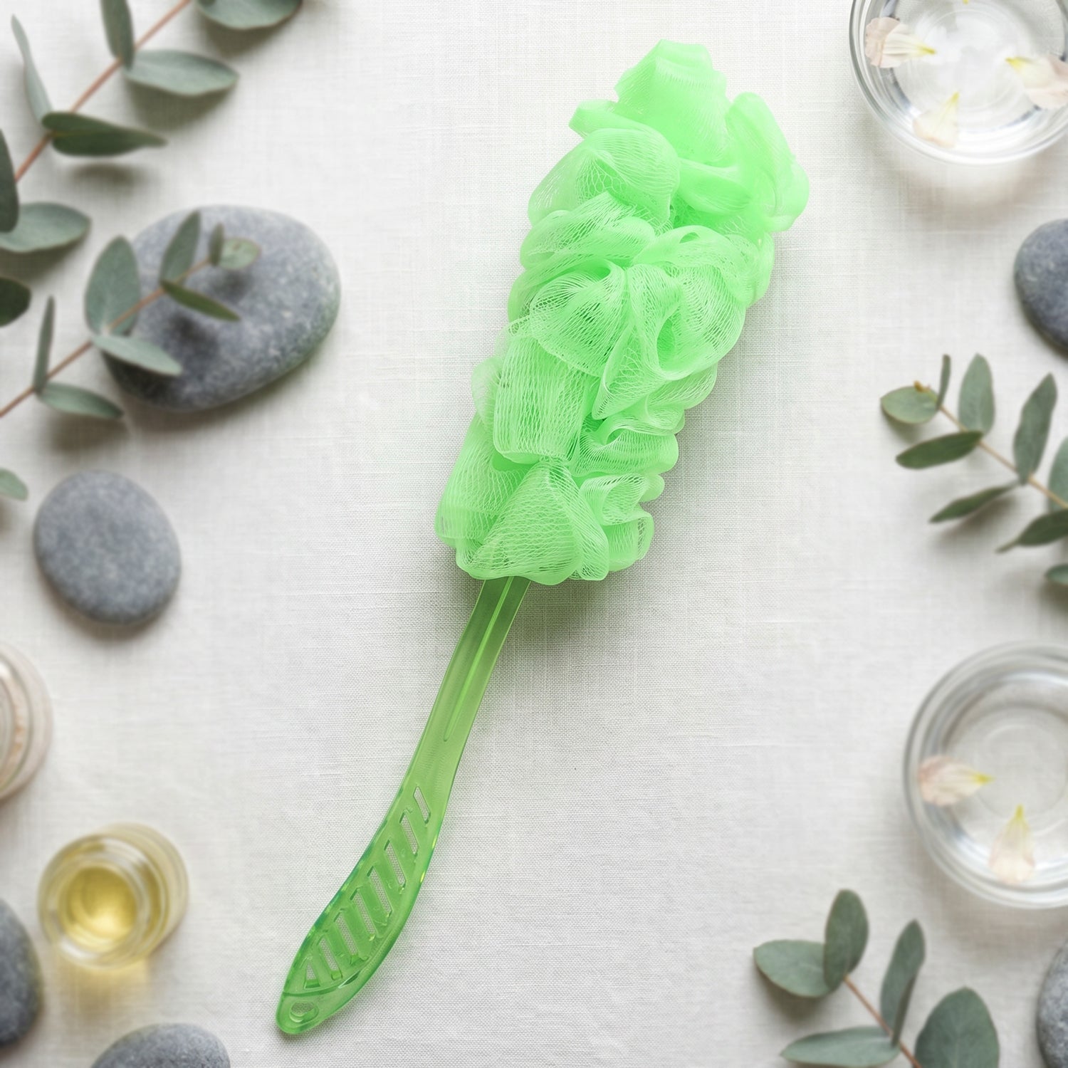 Bath scrubber brush with comfortable grip handle