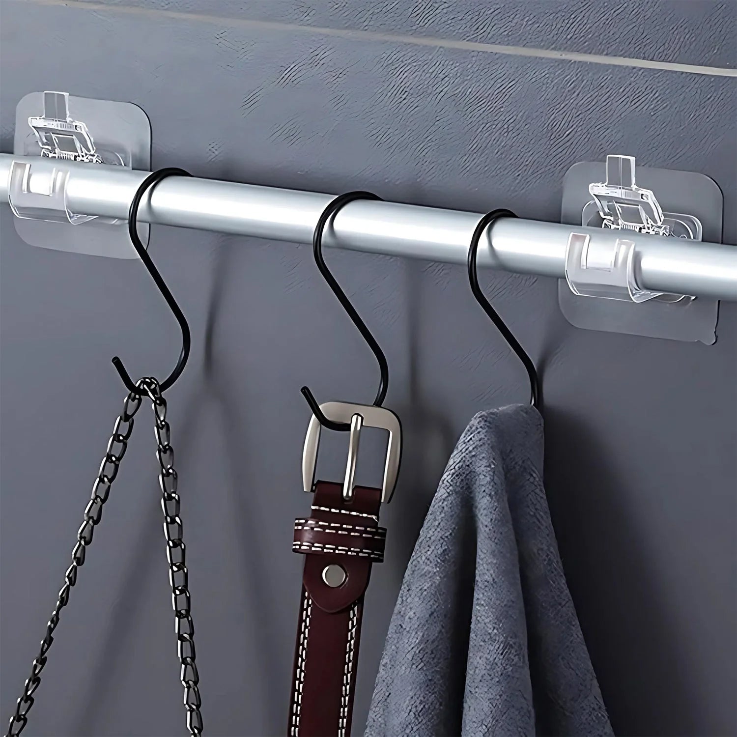 No-drill transparent rod support clip fixed on wall