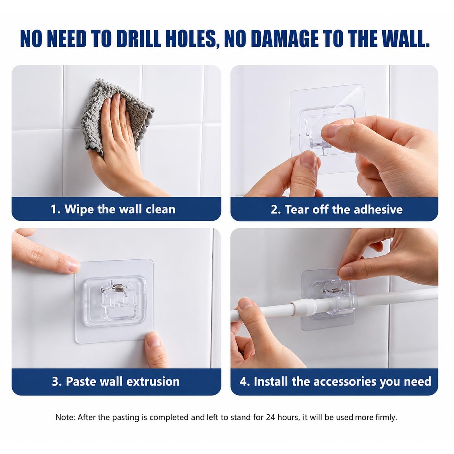 Transparent self-adhesive wall hook side view