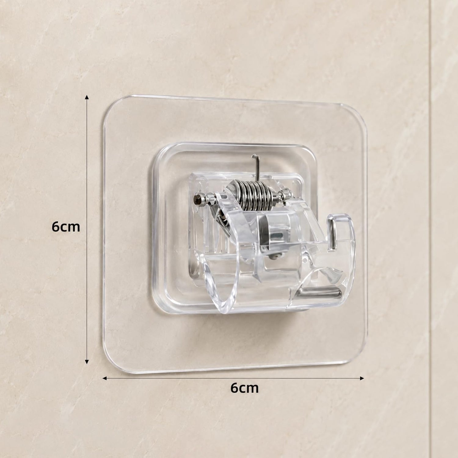 Size reference image of clear adhesive wall hook