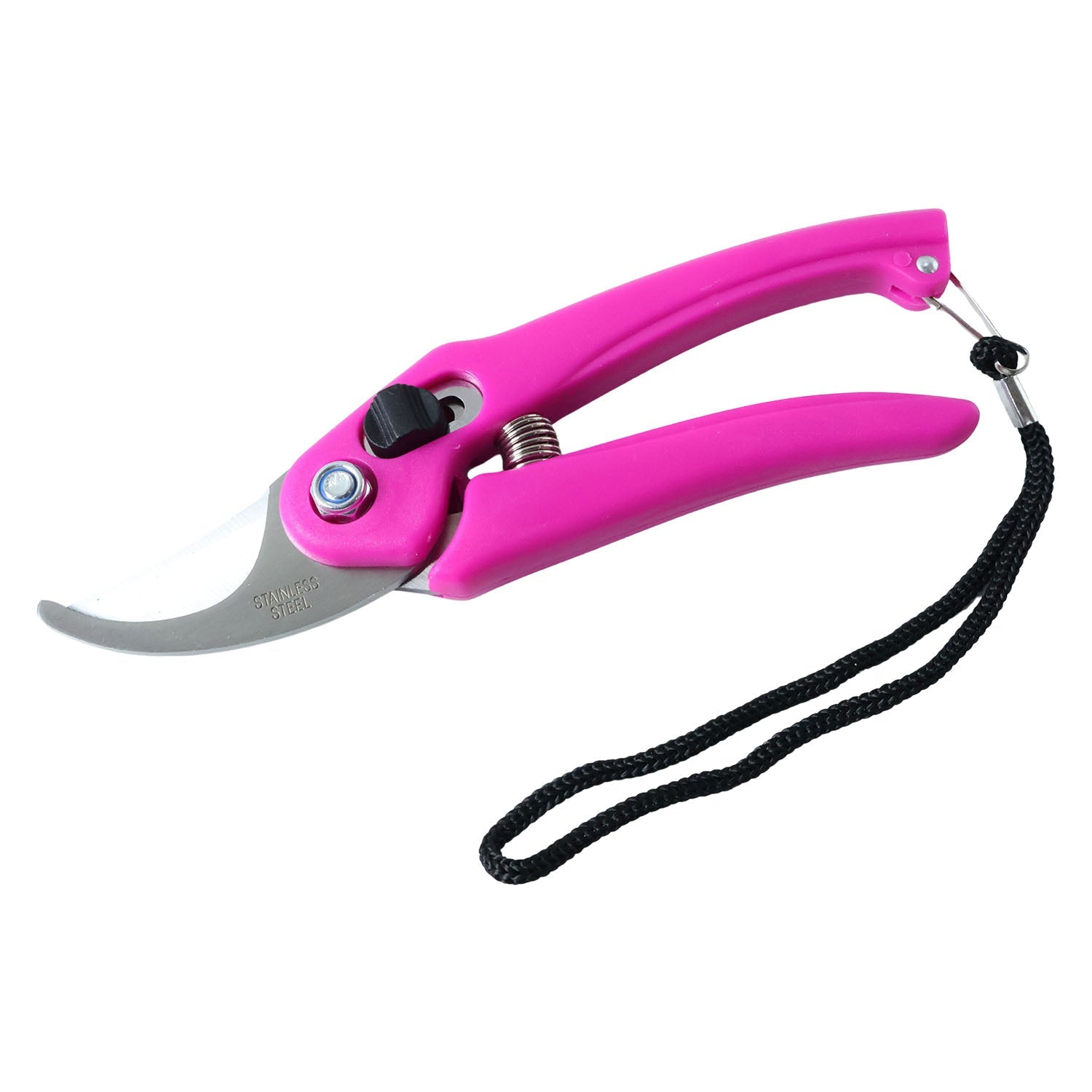 Garden scissors showing locking mechanism for safety