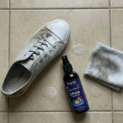 Messy Steppers Shoe Cleaner Spray bottle with shoes