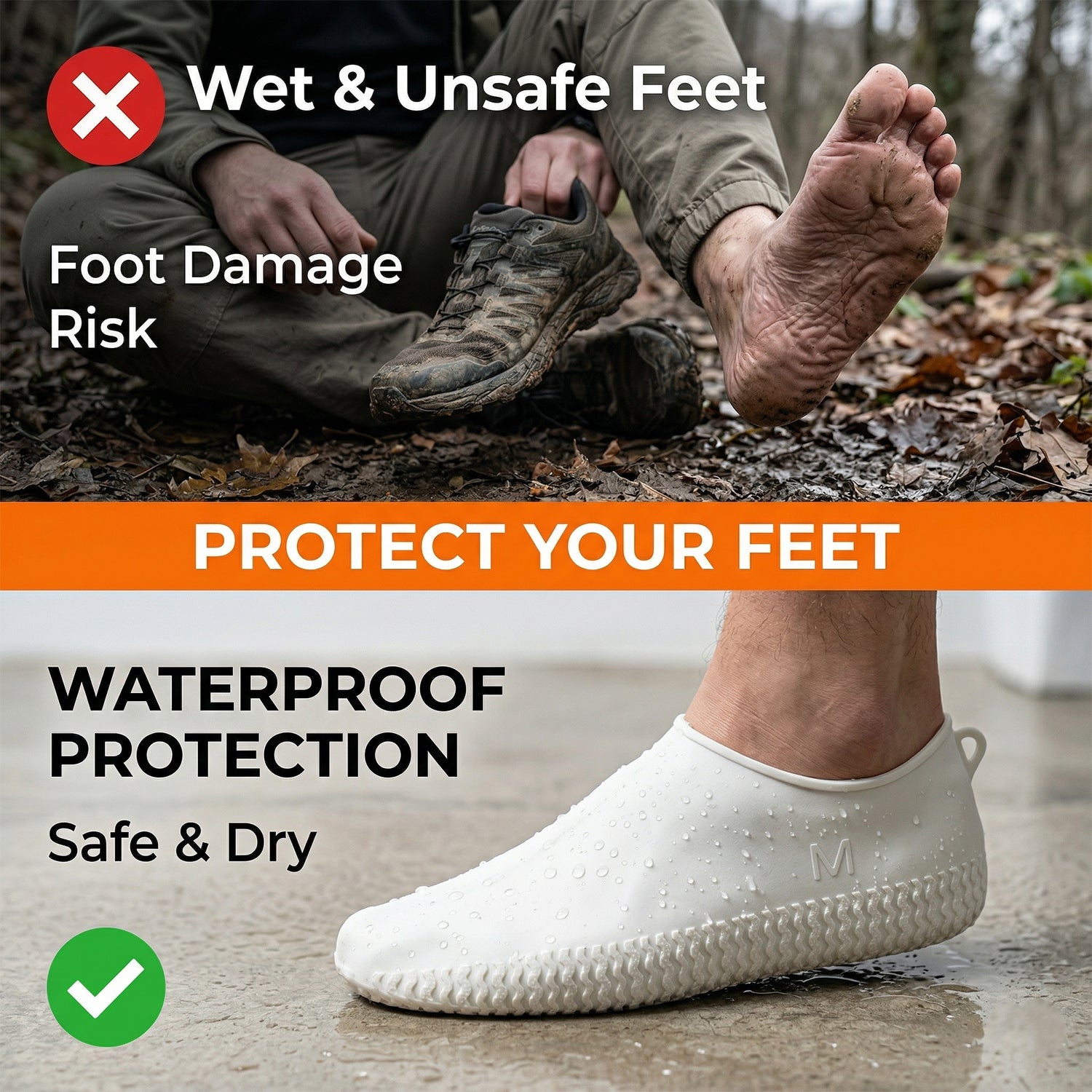 Waterproof Silicone Shoe Cover White Color (1 Pair, Medium Size)