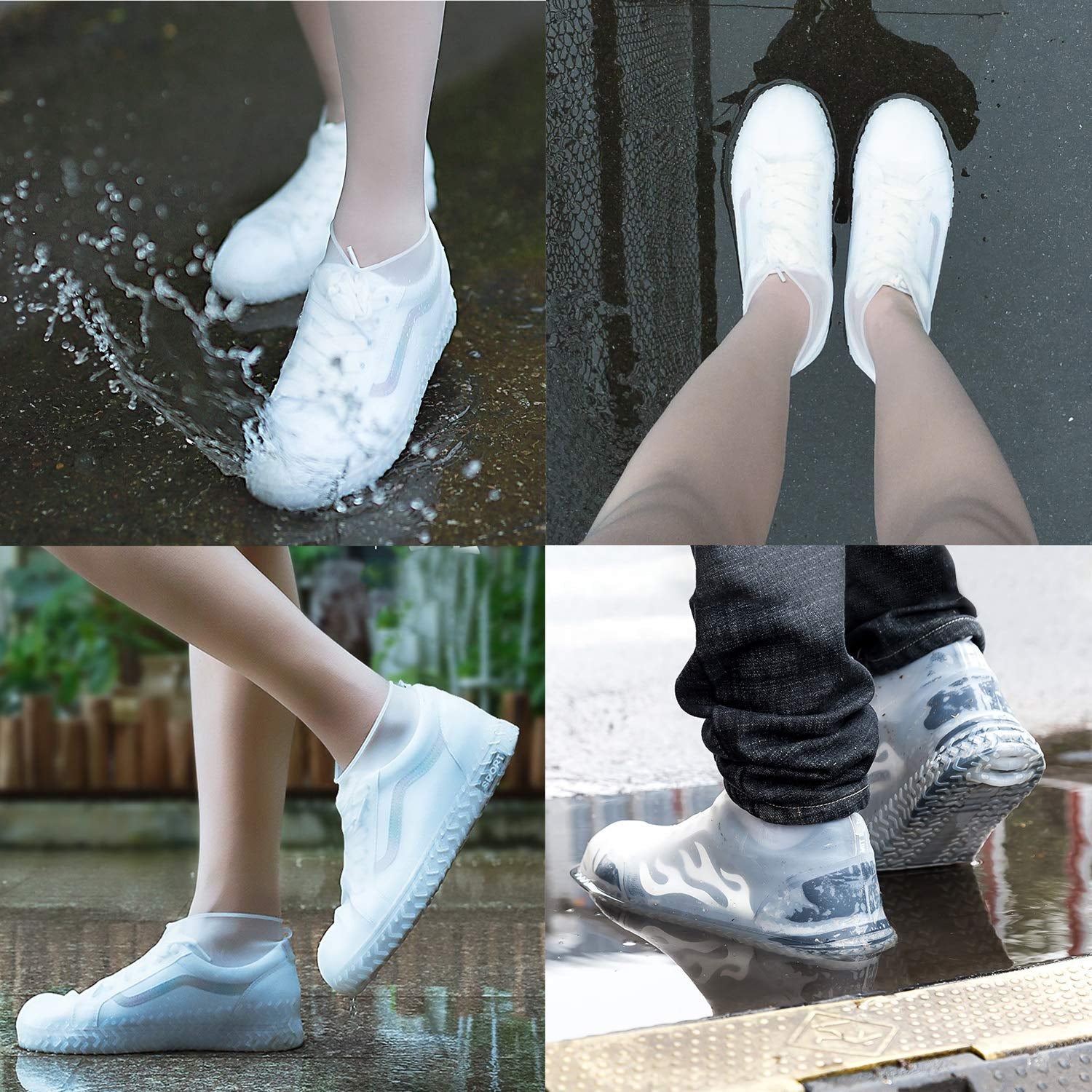 Waterproof Silicone Shoe Cover White Color (1 Pair, Medium Size)