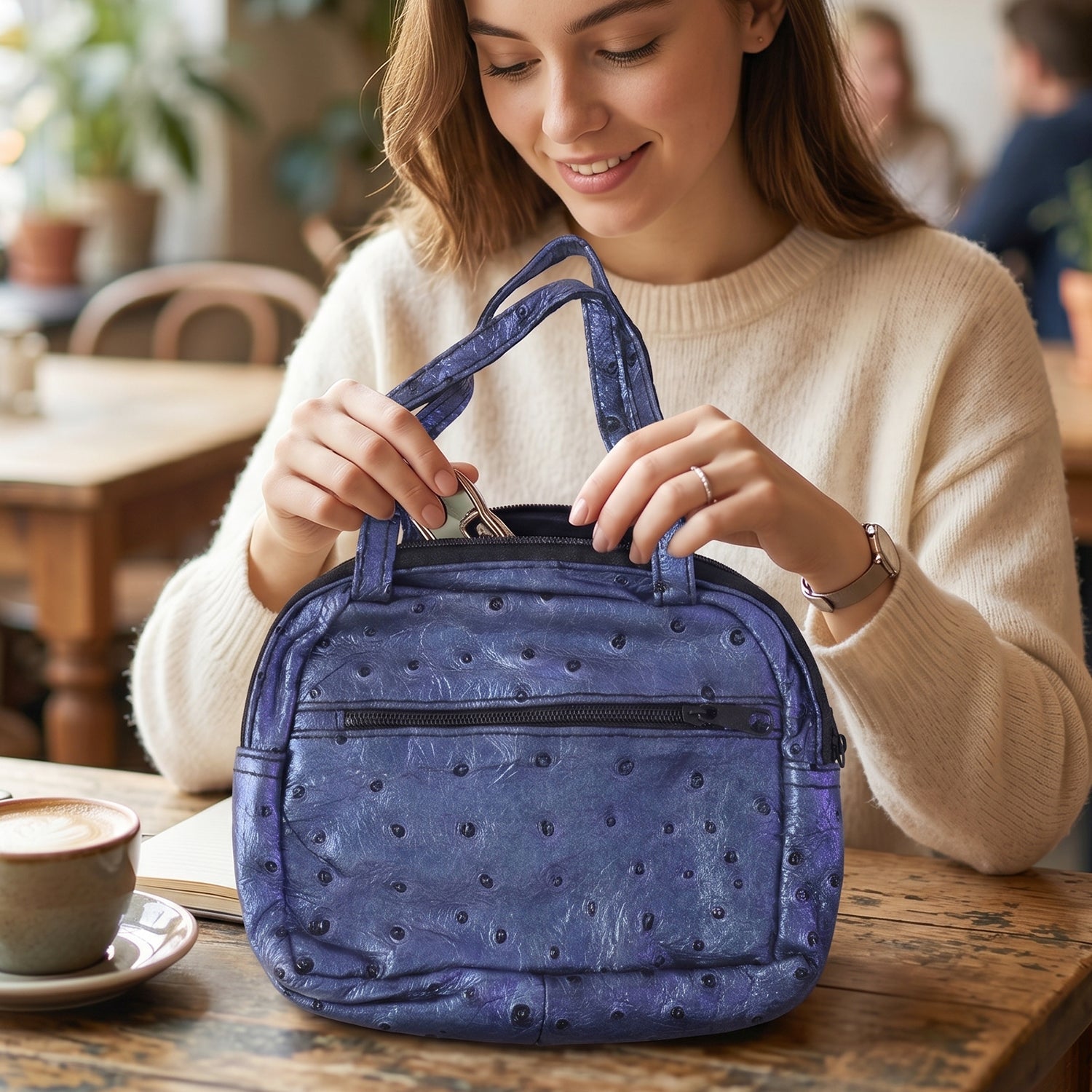 Mini zipper purse with side pockets and dual handles for women and girls