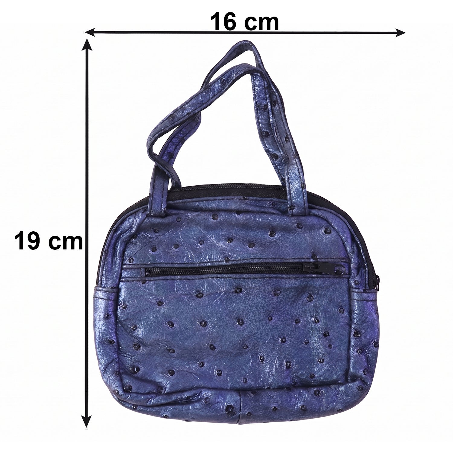 Lightweight mini handbag with dual top handles and ostrich pattern