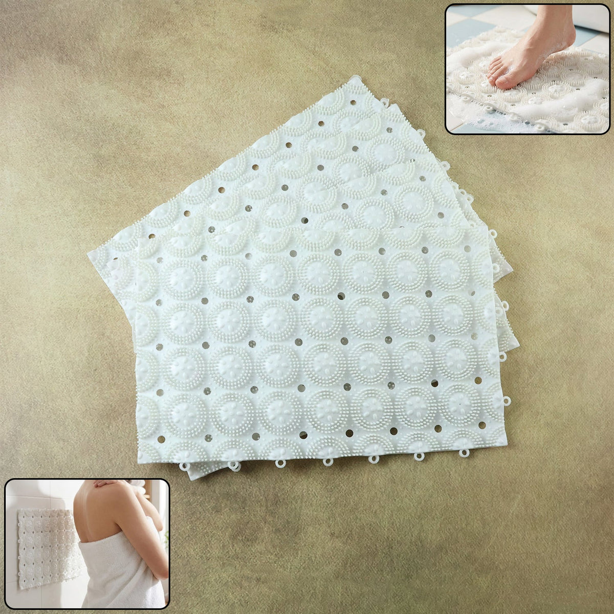 Anti-Slip Bathroom Massage Mat with Suction Cups (33 × 21 cm / 4 Pc)