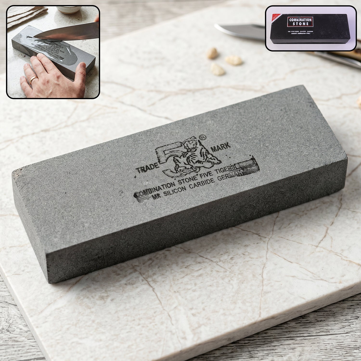 Combination knife sharpening stone, silicon carbide whetstone, B grade (1 pc)