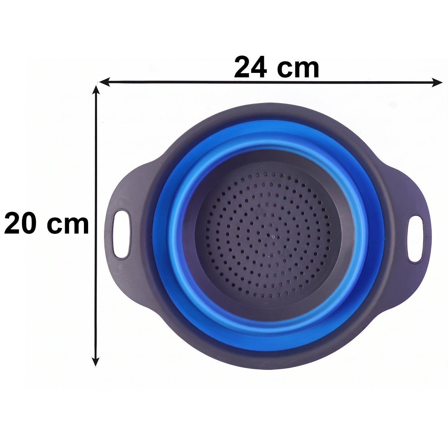 Portable silicone colander stored flat in a drawer.