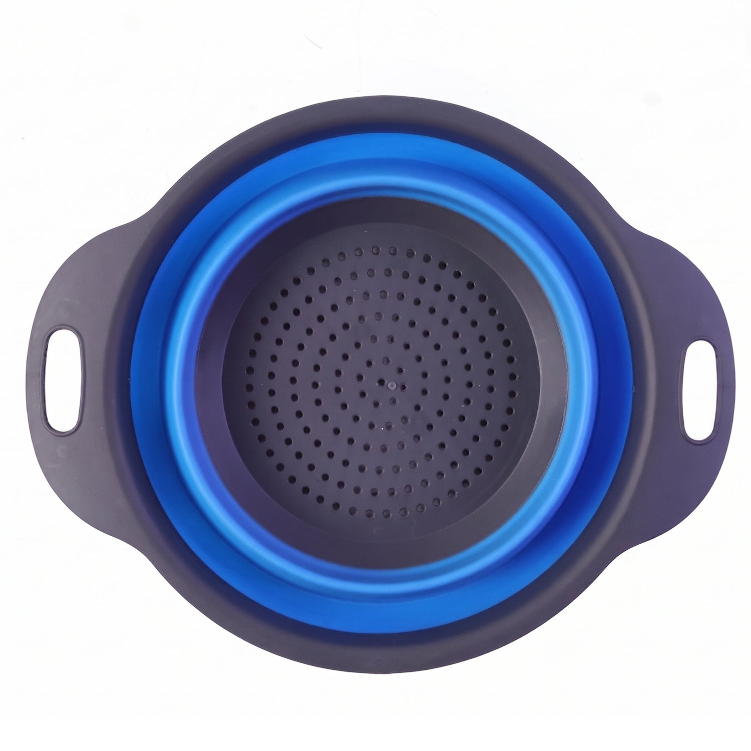 Lightweight silicone colander with side handles for draining pasta.