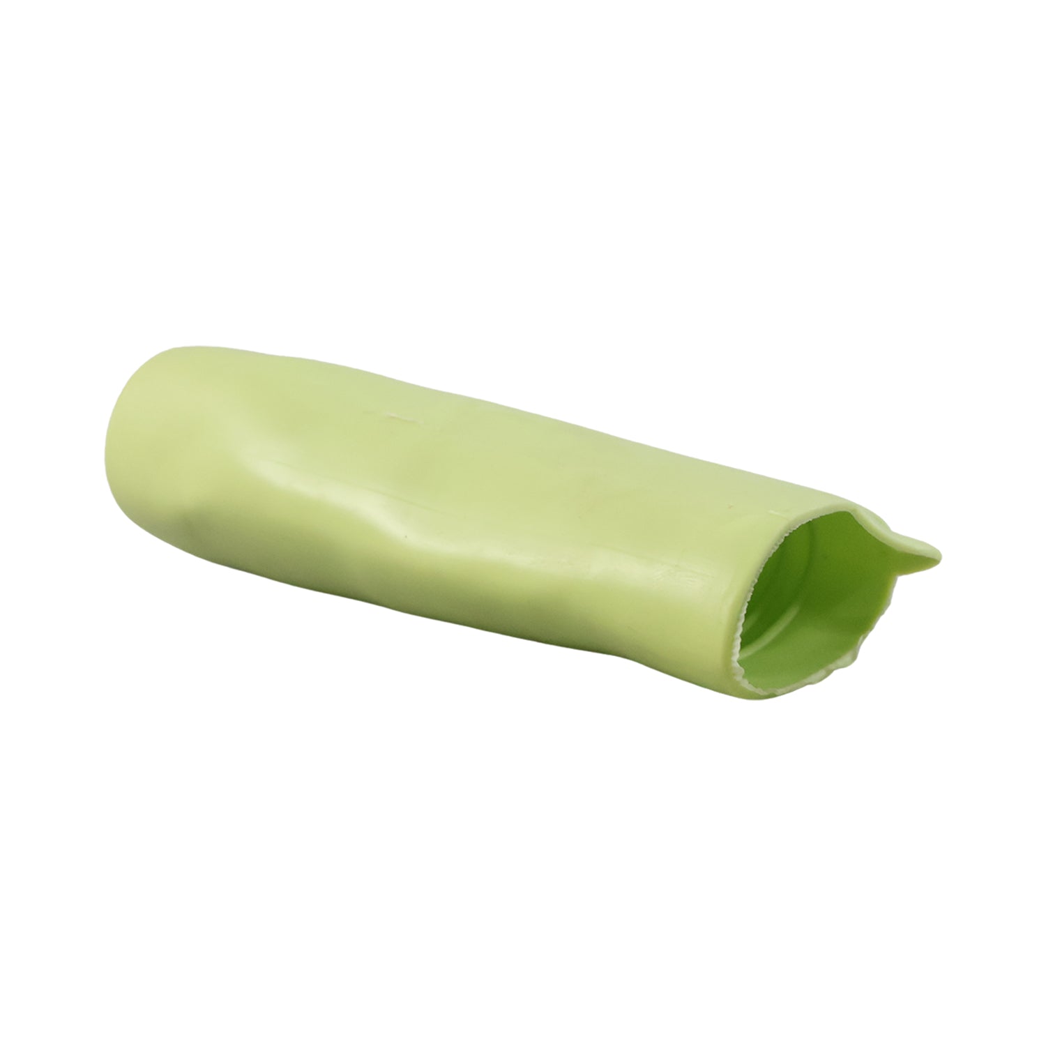 Silicone garlic peeler tube showing scalloped edges