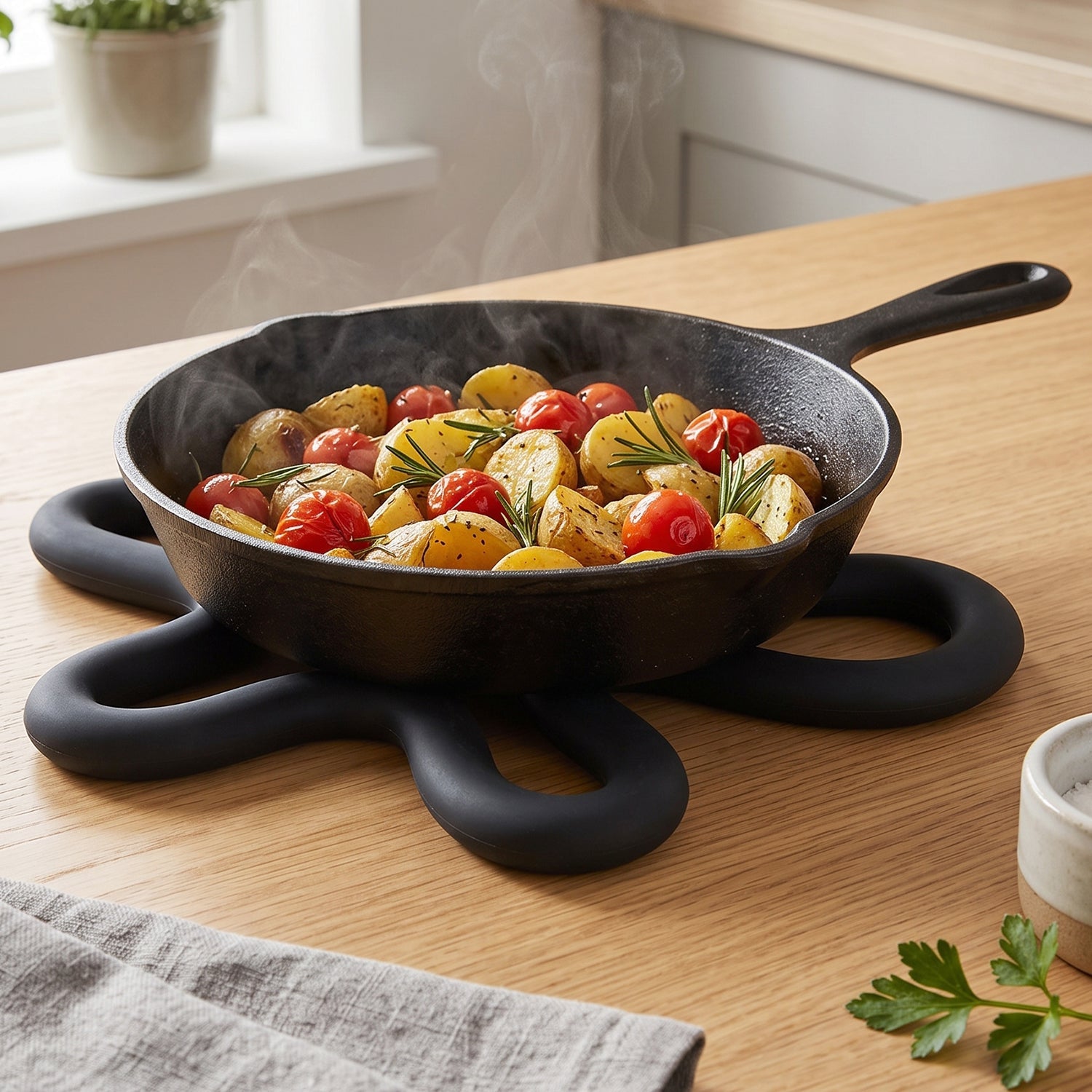 Heat resistant mat protecting a dining table