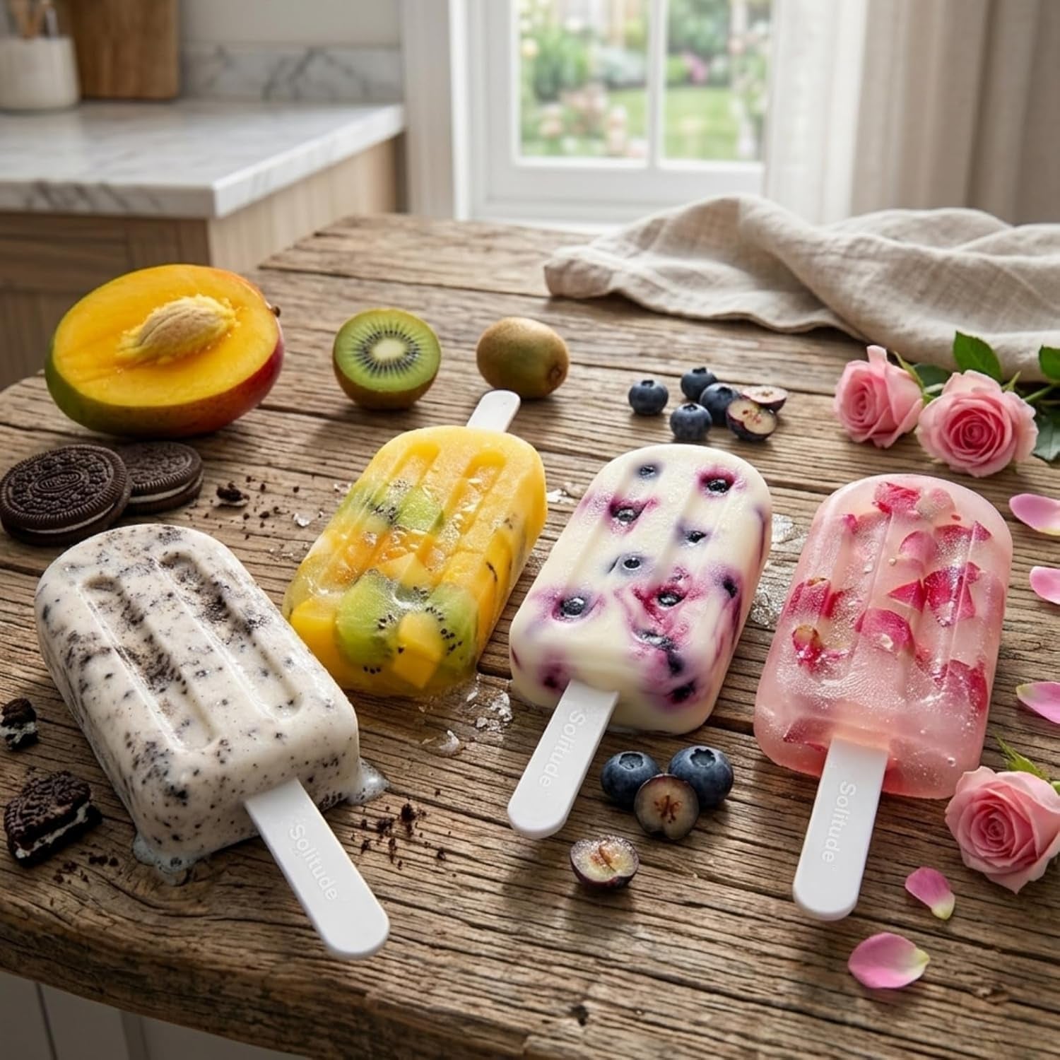 Premium Silicone Ice Cream Popsicle Mold Set 4 Pc