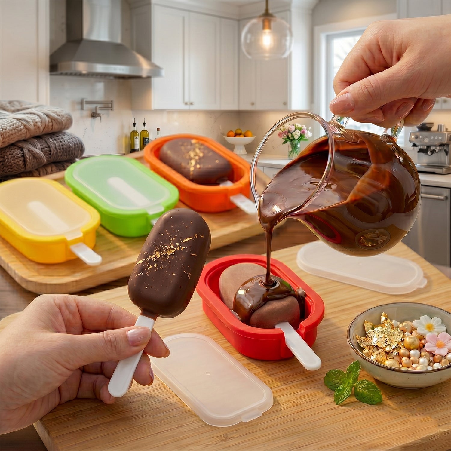 Premium Silicone Ice Cream Popsicle Mold Set 4 Pc