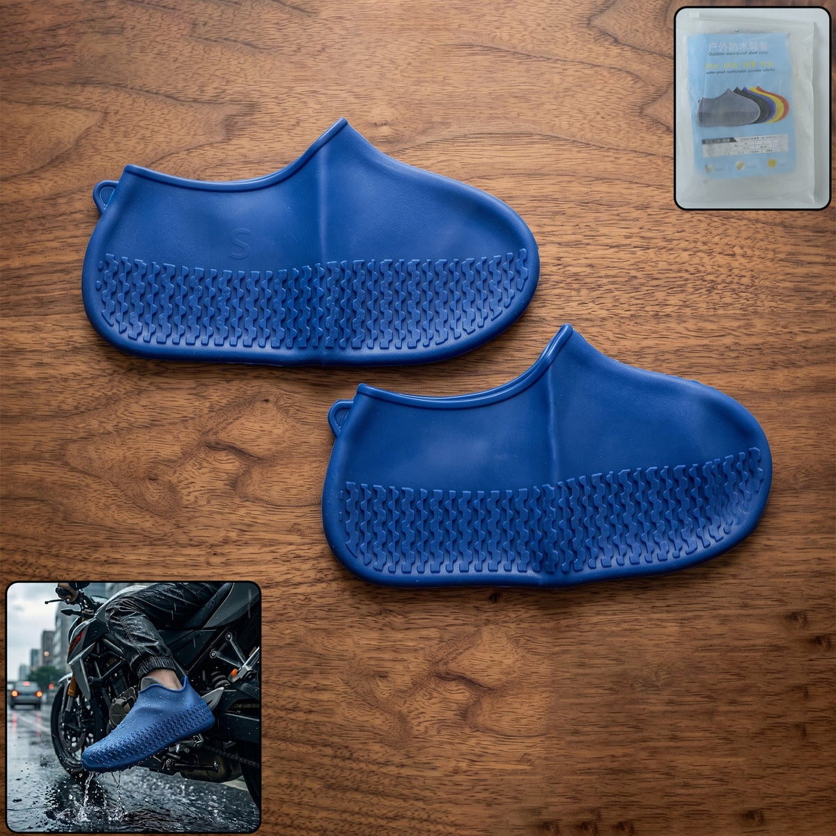 Blue silicone waterproof rain shoe cover