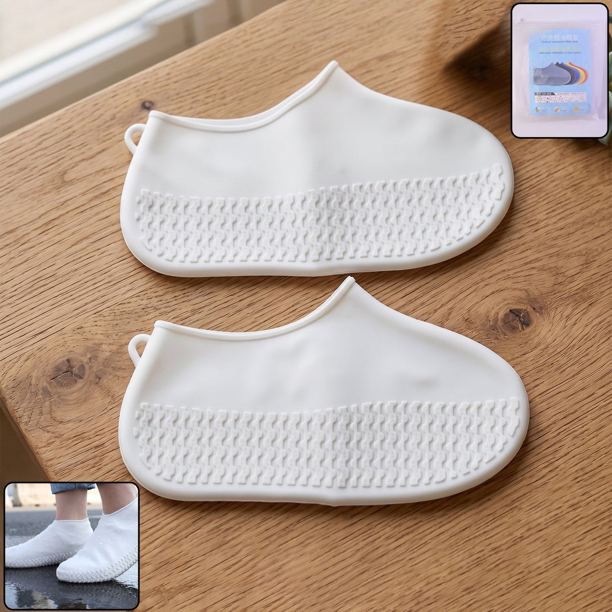 White silicone waterproof rain shoe cover