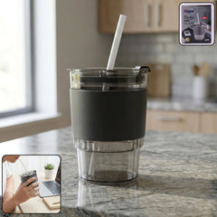 Monaco 400 ML transparent plastic tumbler with lid and straw