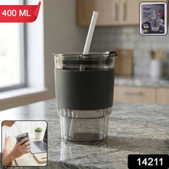 Monaco plastic tumbler showing lid and straw