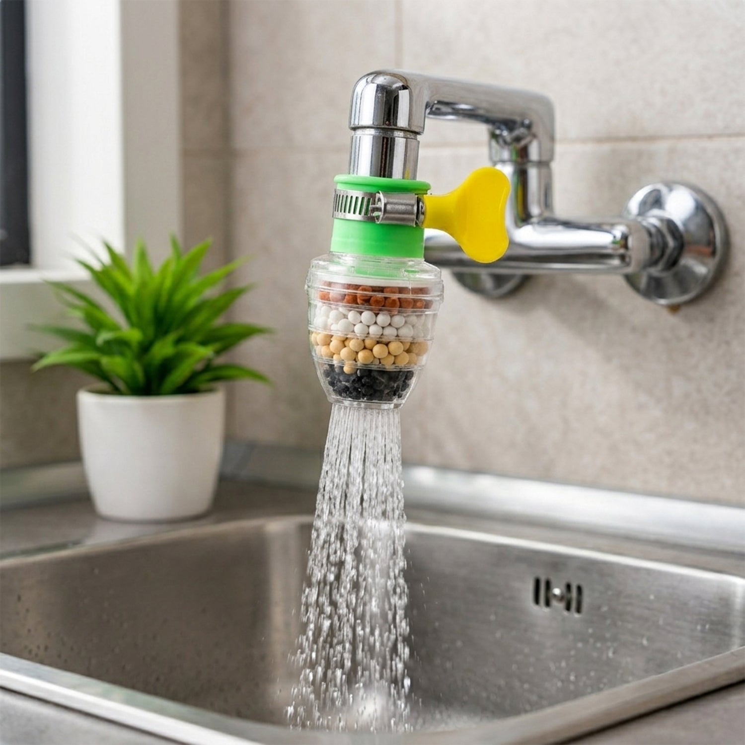 Six Layer Carbon Faucet Water Filter with Adjustable Clamp for Sink (1 Pc)