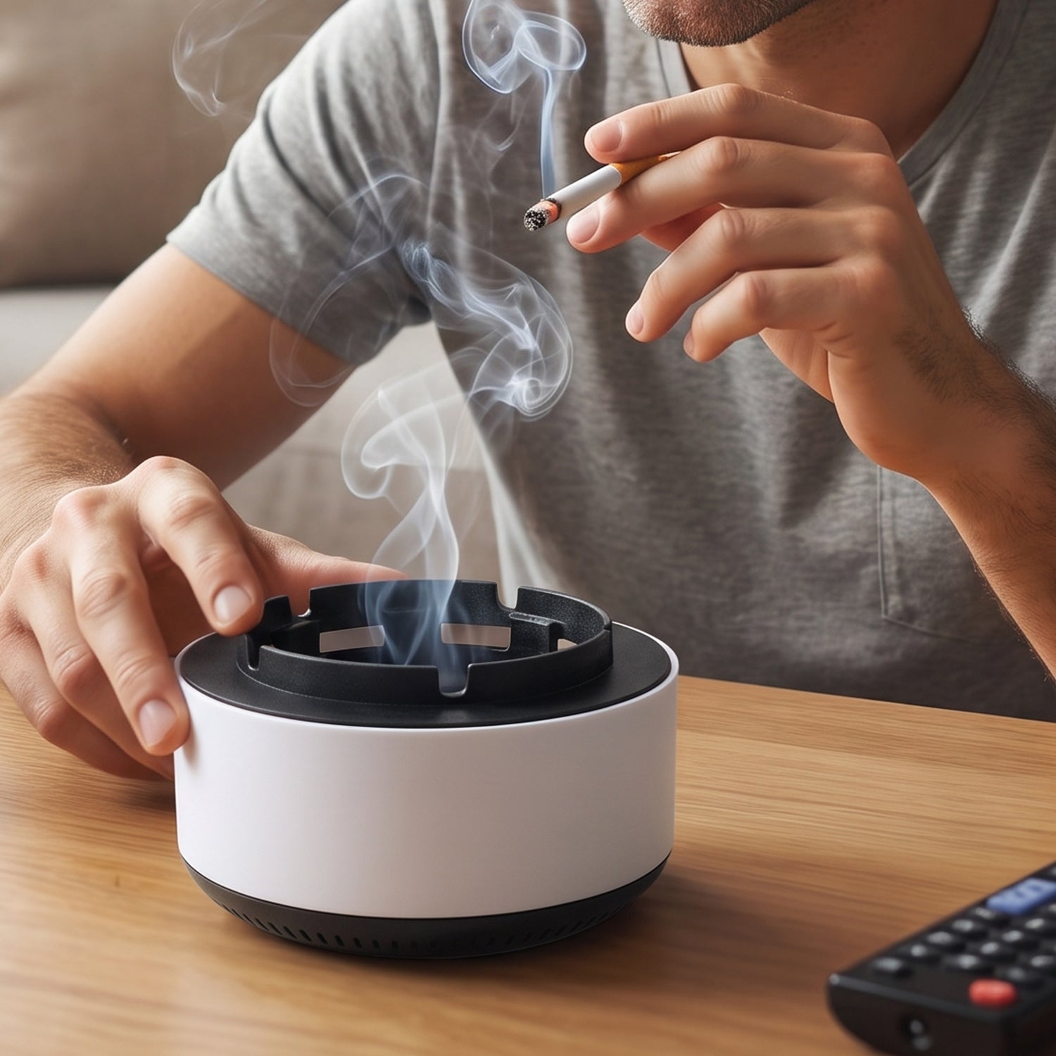 Smokeless Ashtray with Air Purifier and Push Down Lid for Home Office (1 Pc)