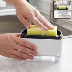 2 in 1 press soap pump dispenser with sponge holder for kitchen sink