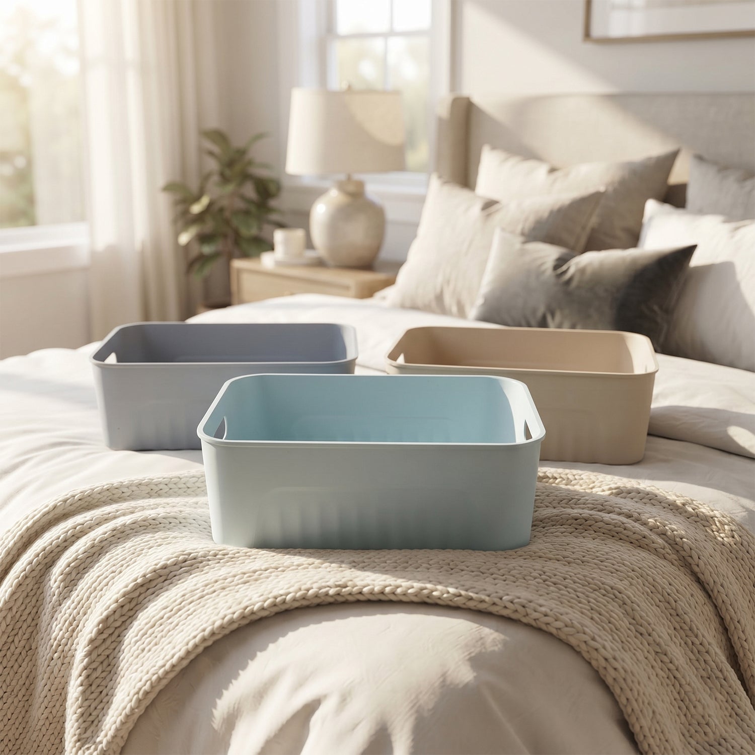 Space Storage Basket Set of 3 Multipurpose Plastic Organizer Bins (3 Pc Set)
