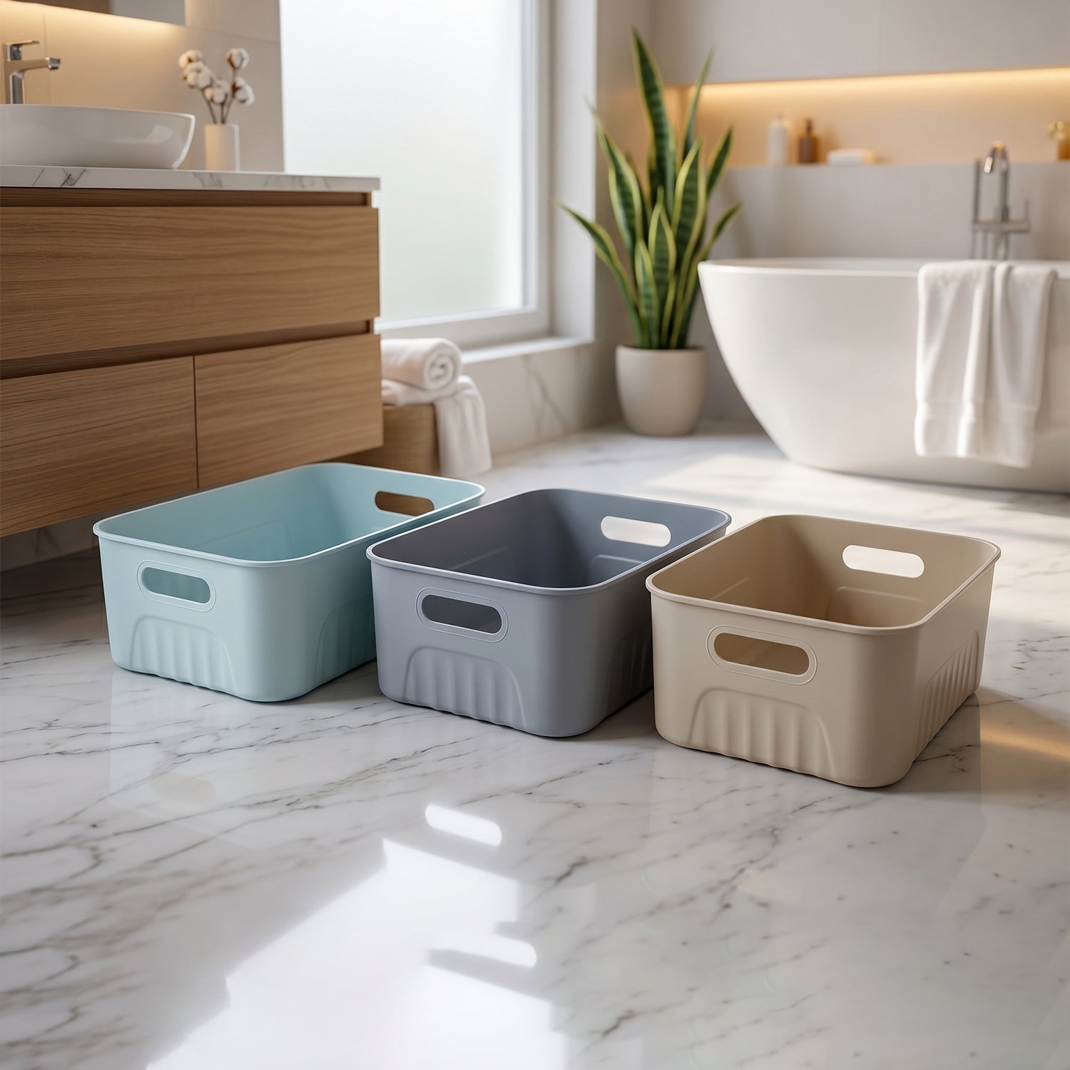 Space Storage Basket Set of 3 Multipurpose Plastic Organizer Bins (3 Pc Set)