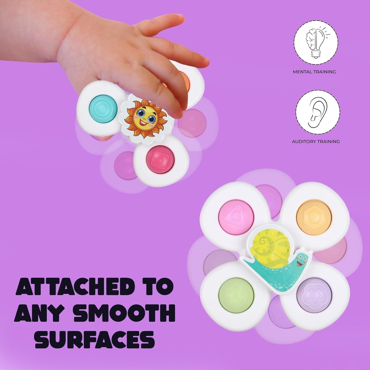 White Baby Spinner Toy Set – Sensory Suction Spin Toys (3 Pc Set)