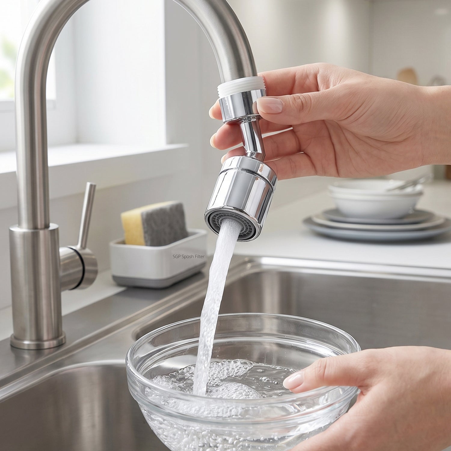 Water-saving and splash-proof faucet nozzle with 1080 degree swivel for sink cleaning