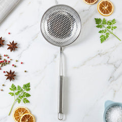 Stainless Steel Frying Strainer Skimmer Spoon with Long Handle (1 Pc)