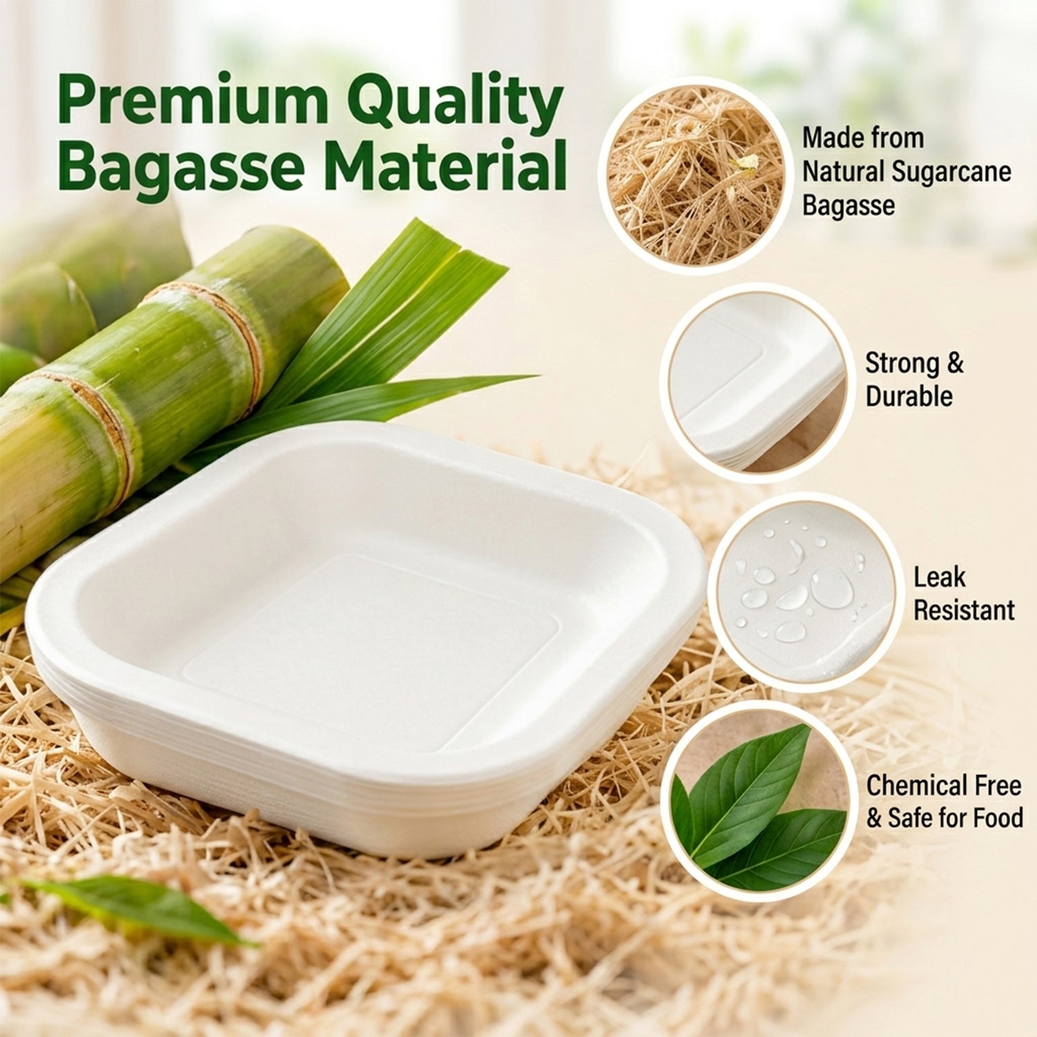 Disposable Food Tray Set – Square, 50 Pieces for Easy Serving