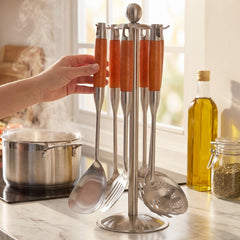 Kitchen tool set displayed on a countertop stand
