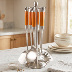 Close up of the wooden handles on the kitchen tools